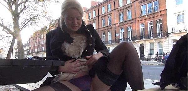  Blonde amateur exhibitionist Amber West upskirt footage and public flashing